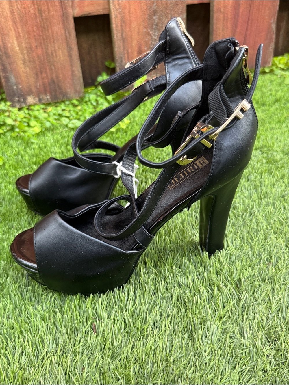 Didifu Black Platform Strappy High Stiletto Heels Open Toe Sandal Size 8